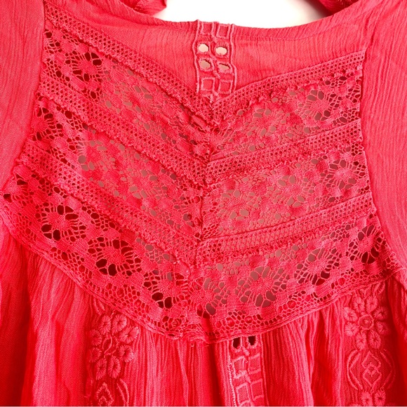 Free People Sweetest Dream Tunic Top L Coral Pink Boho Open Back NWT - Picture 6 of 12